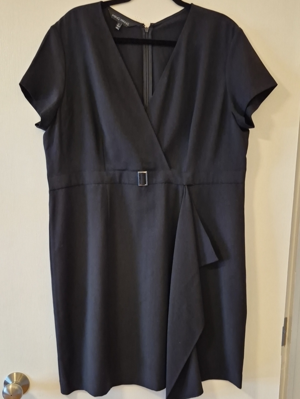 Ming Wang Black Knit Wrap Dress • Size Large • Buckle Detail
